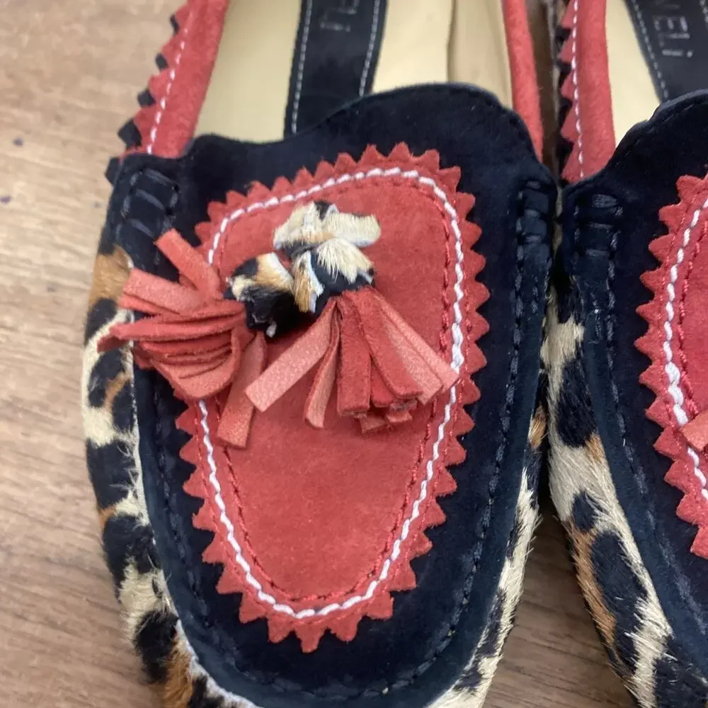 Vaneli Red Leopard Driving Loafer/Moccosin w Calf Hair Women’s Size 6 1/2 M